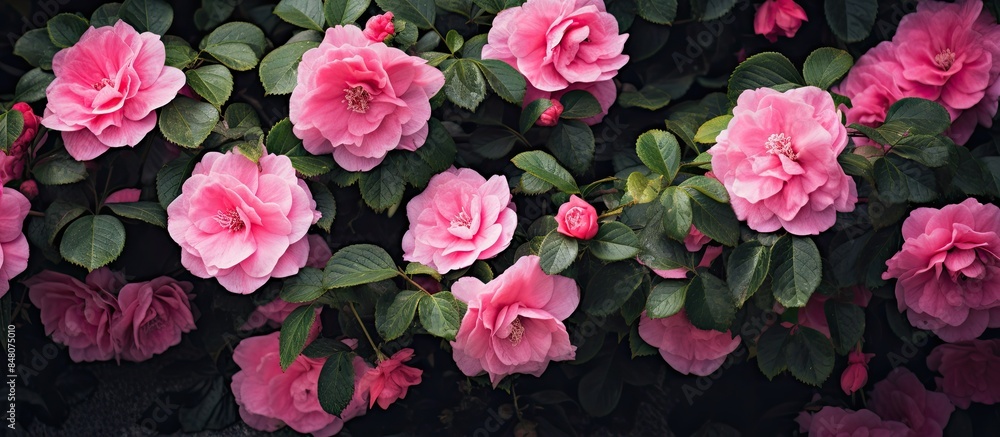 Beautiful pink flowers Green leaf background. Creative banner. Copyspace image Beautiful pink flowers Green leaf background. Creative banner. Copyspace image