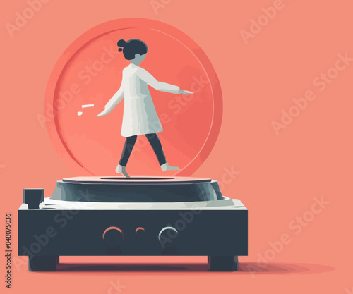 Nostalgic wind-up music box with dancing figurine Vector flat minimalistic isolated illustration