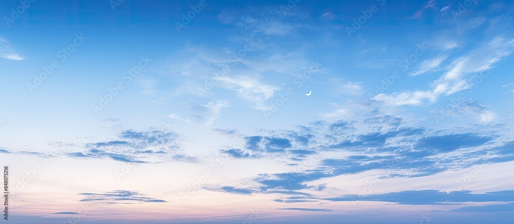 Obraz premium Blue sky and white cloud pattern in twilight time. Creative banner. Copyspace image