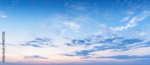 Blue sky and white cloud pattern in twilight time. Creative banner. Copyspace image