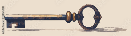 A single key, its intricate design hinting at the secrets it holds, resting on a pristine white background. Vector flat minimalistic isolated illustration.