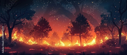 Night Forest Fire with a Starry Sky