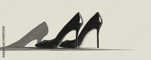 A pair of high heels, their sleek design exuding confidence and power, symbolizing elegance and style, placed on a stark white backdrop. Vector flat minimalistic isolated illustration.