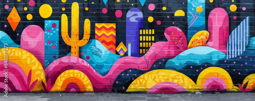 Urban street art mural with vibrant colors and abstract designs Vector flat minimalistic isolated illustration