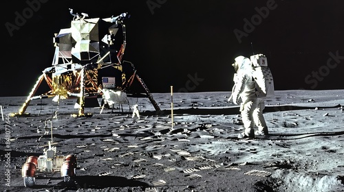 First Moon Landing: Astronauts Touchdown and Prepare for Exploration in Space Adventure