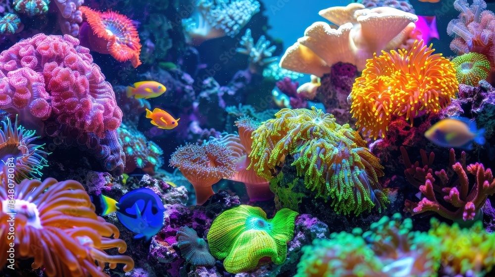 Obraz premium Underwater Wonderland: Capturing the Vibrant Life of a Colorful Coral Reef Ecosystem