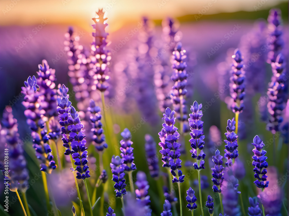 Fototapeta premium Lavender Field with Text Overlay Area.