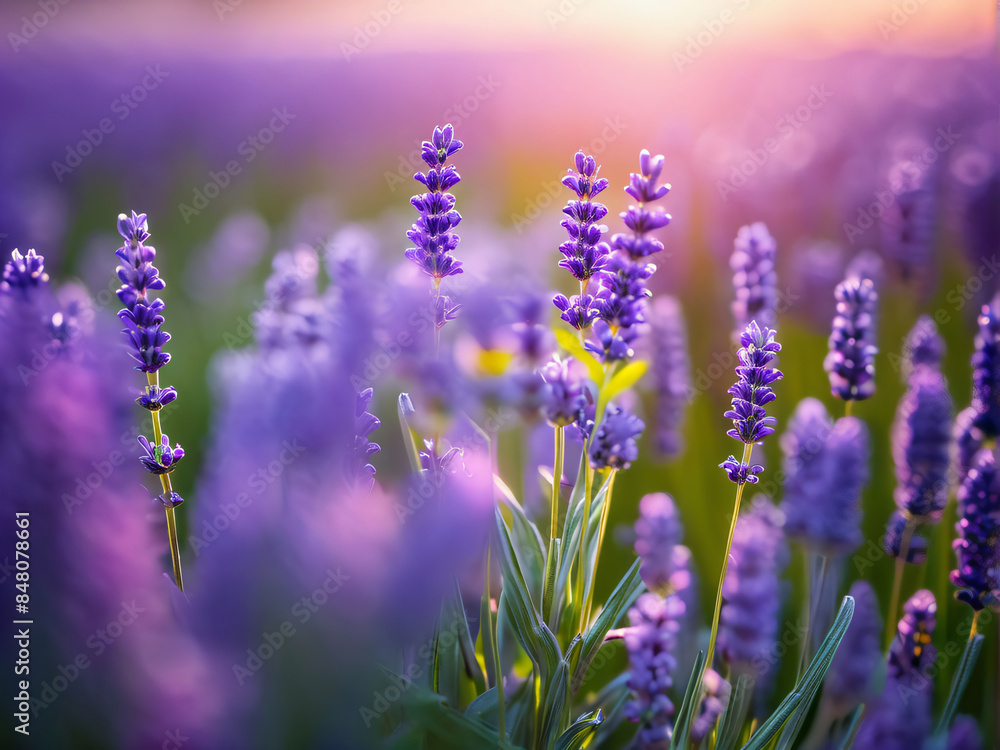 Fototapeta premium Lavender Field with Text Overlay Area.