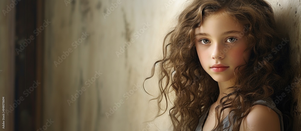 Beautiful girl face portrait traveling in indoor. Creative banner. Copyspace image Beautiful girl face portrait traveling in indoor. Creative banner. Copyspace image