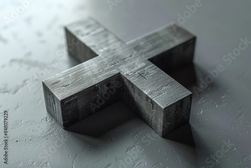 Metallic Cross Symbol on Concrete Surface photo