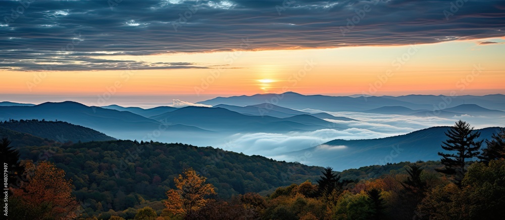 Hiking on the Blue Ridge Parkway. Creative banner. Copyspace image