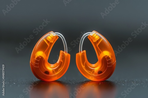 Orange Modern Earrings on Black Background photo