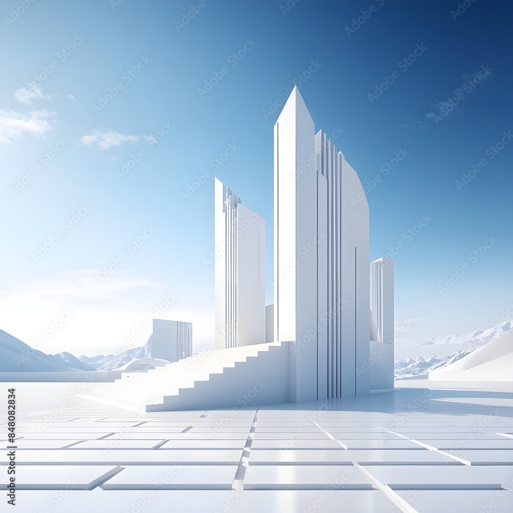 minimalist architecture in 3d render against surreal backdrop minimalist architecture in 3d render against surreal backdrop
