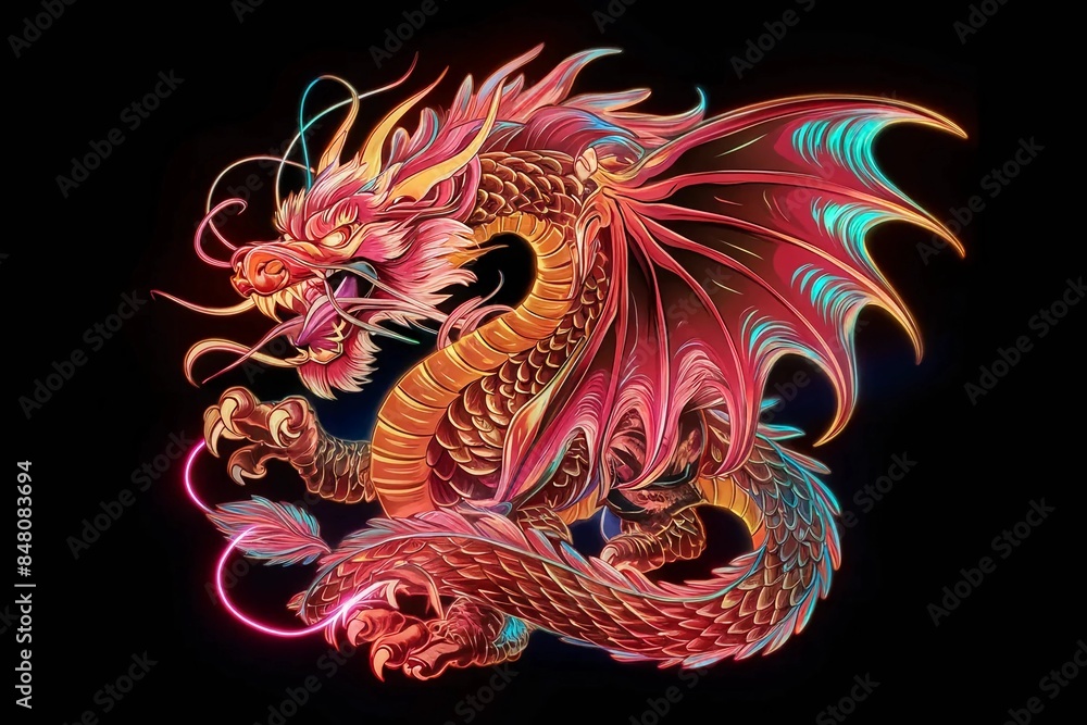 Stunning dragon design with high-gloss scales and UV glow. Intricate patterns and dynamic effects create a captivating visual masterpiece. Stunning dragon design with high-gloss scales and UV glow. Intricate patterns and dynamic effects create a captivating visual masterpiece.