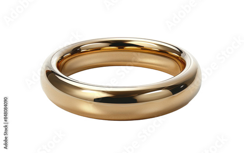 A close-up image of a shiny golden wedding band, isolated against a white background