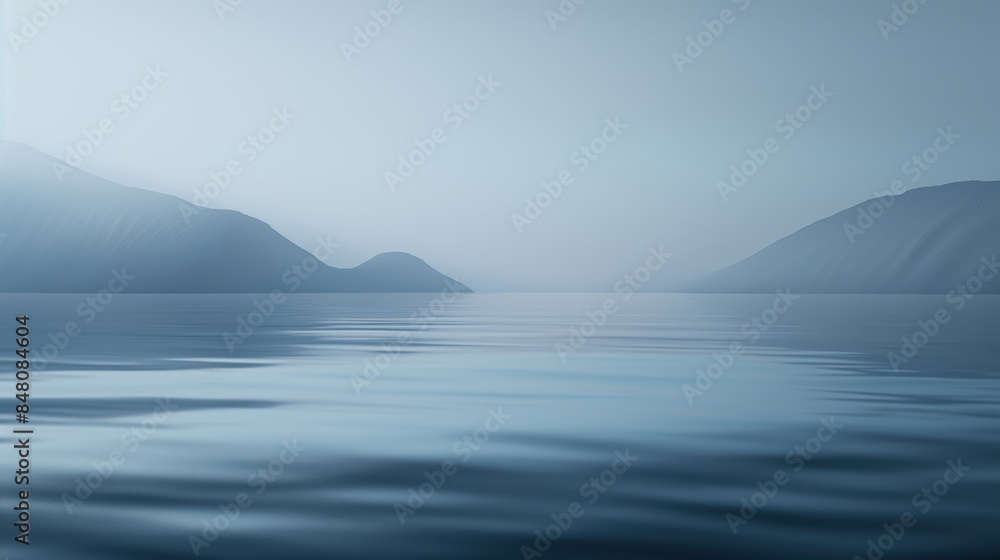 A serene landscape of misty mountains and a calm lake with soft, muted colors. A serene landscape of misty mountains and a calm lake with soft, muted colors.