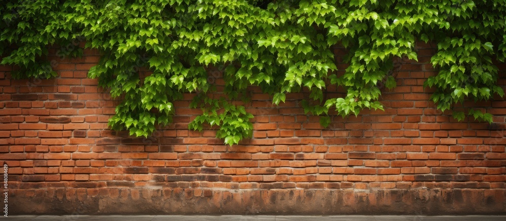 Trees leaves covered on brick walls. Creative banner. Copyspace image Trees leaves covered on brick walls. Creative banner. Copyspace image
