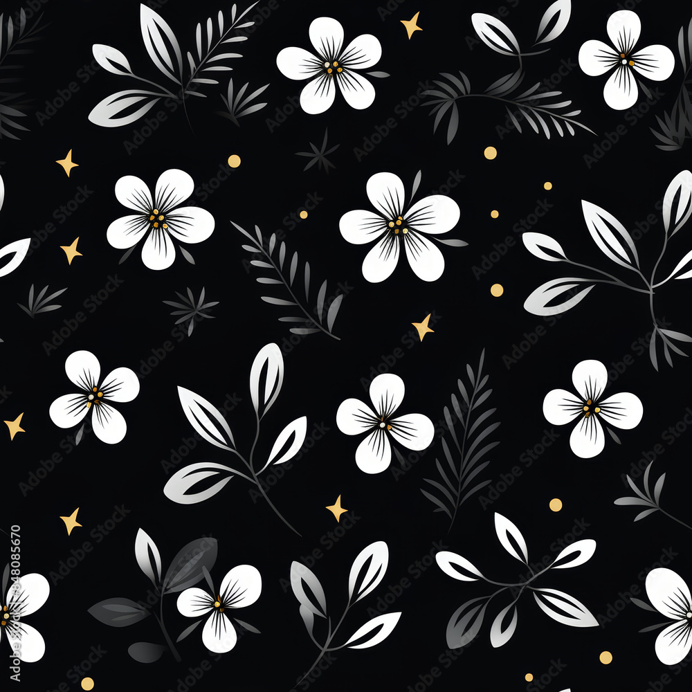 Obraz premium seamless floral pattern with harmony black and white color, ready for full-print pattern design