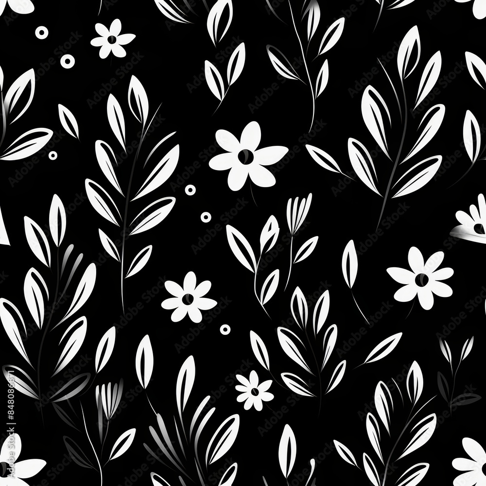 seamless floral pattern with harmony black and white color, ready for full-print pattern design seamless floral pattern with harmony black and white color, ready for full-print pattern design