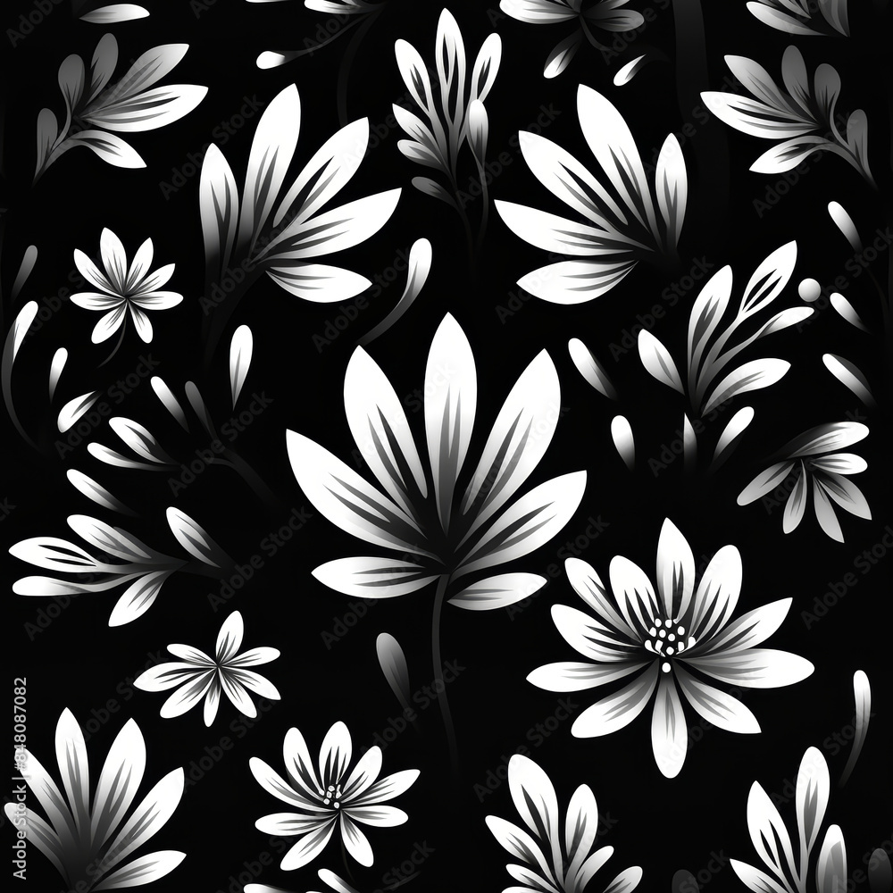 seamless floral pattern with harmony black and white color, ready for full-print pattern design seamless floral pattern with harmony black and white color, ready for full-print pattern design