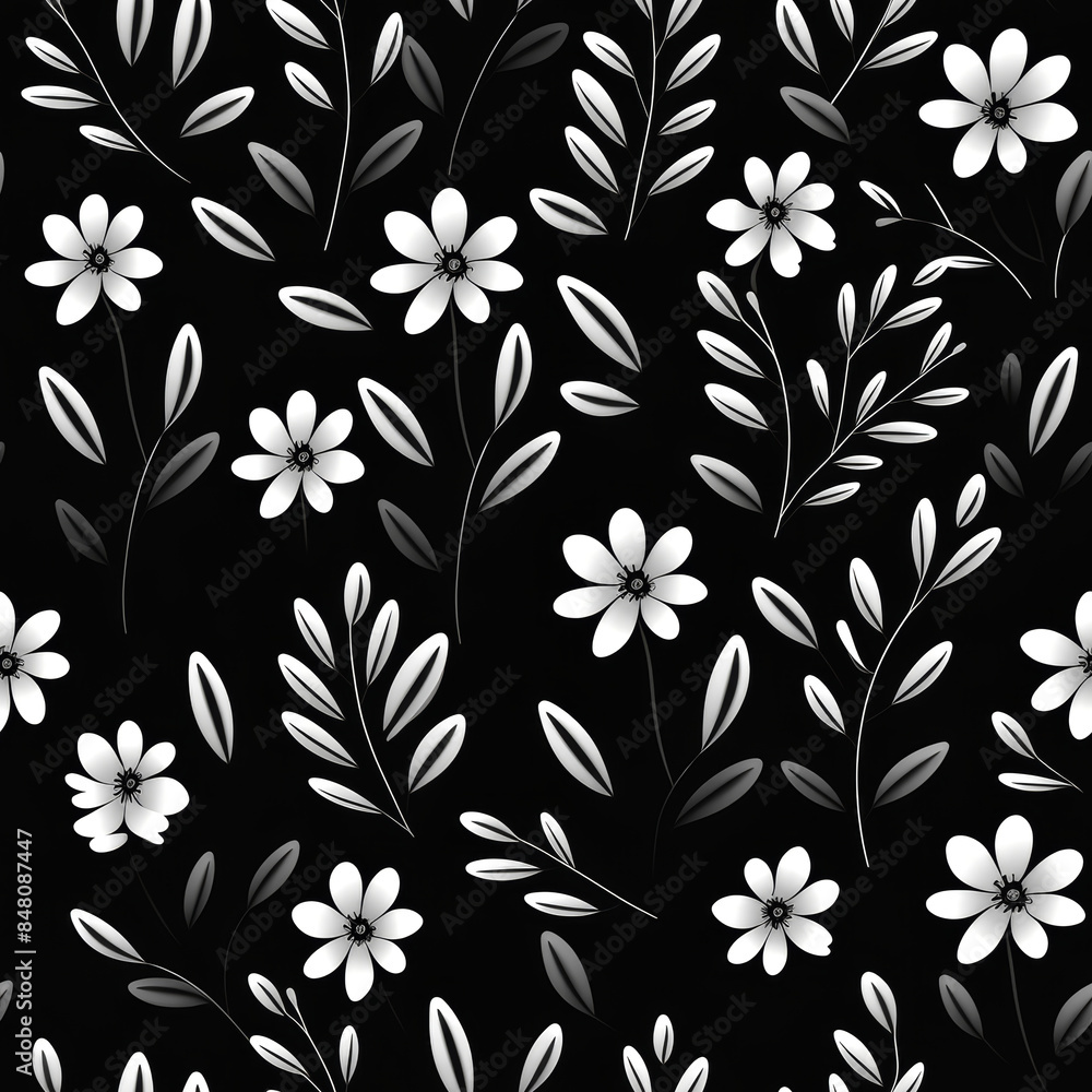 seamless floral pattern with harmony black and white color, ready for full-print pattern design seamless floral pattern with harmony black and white color, ready for full-print pattern design