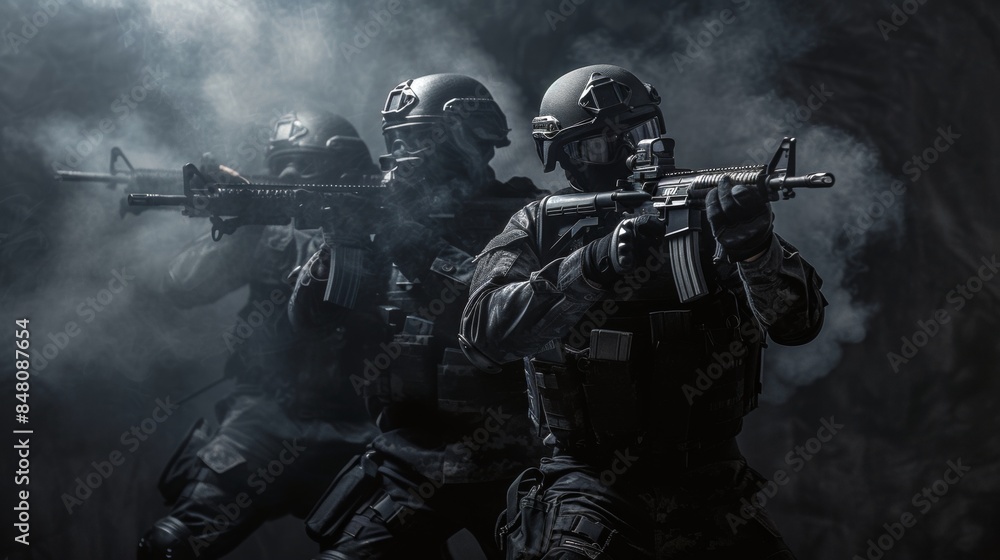 Special police force SWAT tactical team in team action