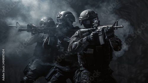 Obraz na płótnie Special police force SWAT tactical team in team action w salonie