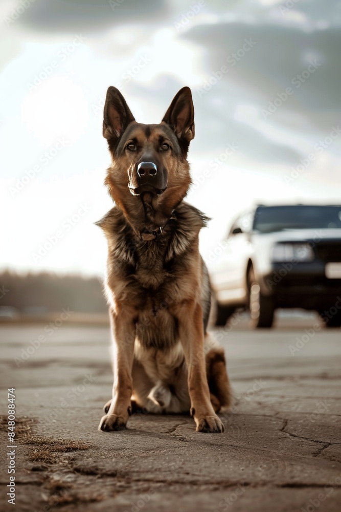 Portrait of a police dog on duty in a large city Portrait of a police dog on duty in a large city