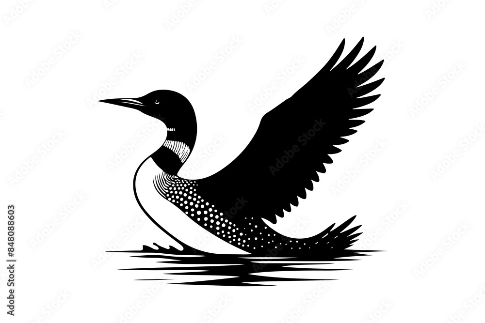 Fototapeta premium loon black silhouette style vector illustration art isolated on transparent background - Generative AI