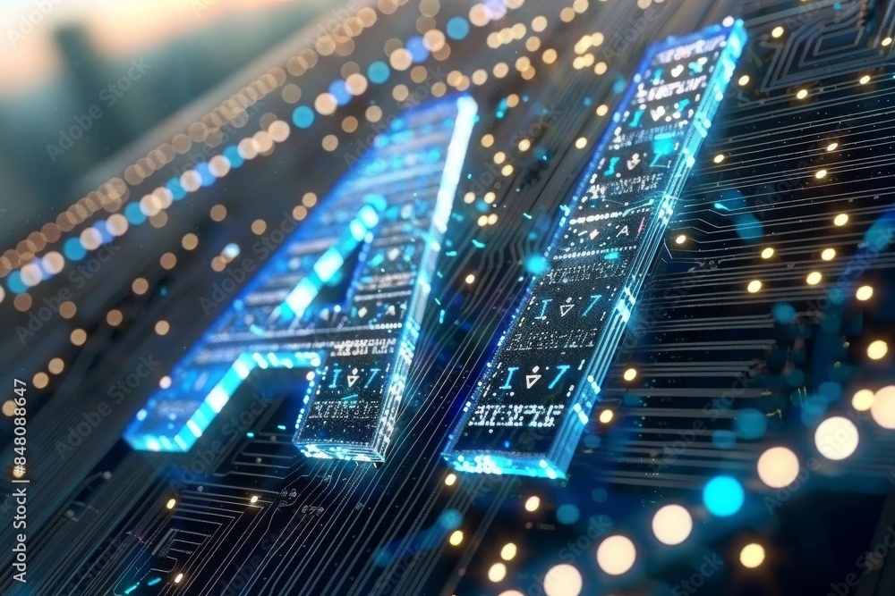 Digital AI logo with blue neon lights, symbolizing the innovative and dynamic nature of artificial intelligence technology. Digital AI logo with blue neon lights, symbolizing the innovative and dynamic nature of artificial intelligence technology.