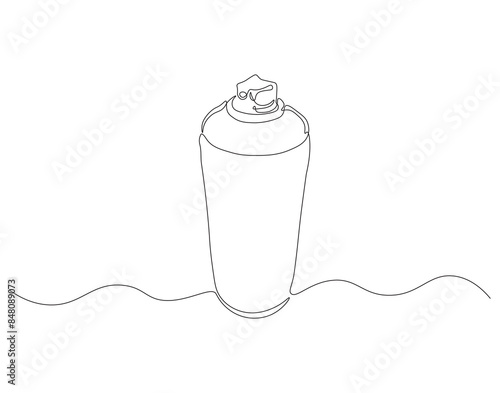 Continuous one line drawing of aerosol sprayer paint. One line drawing illustration of spray can. Paint for graffiti concept continuous line art. Editable outline.