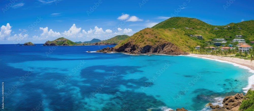beautiful view of the ocean and beach from colombier St barth. Creative banner. Copyspace image beautiful view of the ocean and beach from colombier St barth. Creative banner. Copyspace image