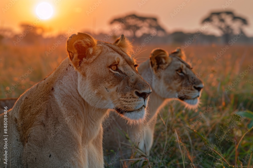 Lions at Sunrise in African Savanna Lions at Sunrise in African Savanna