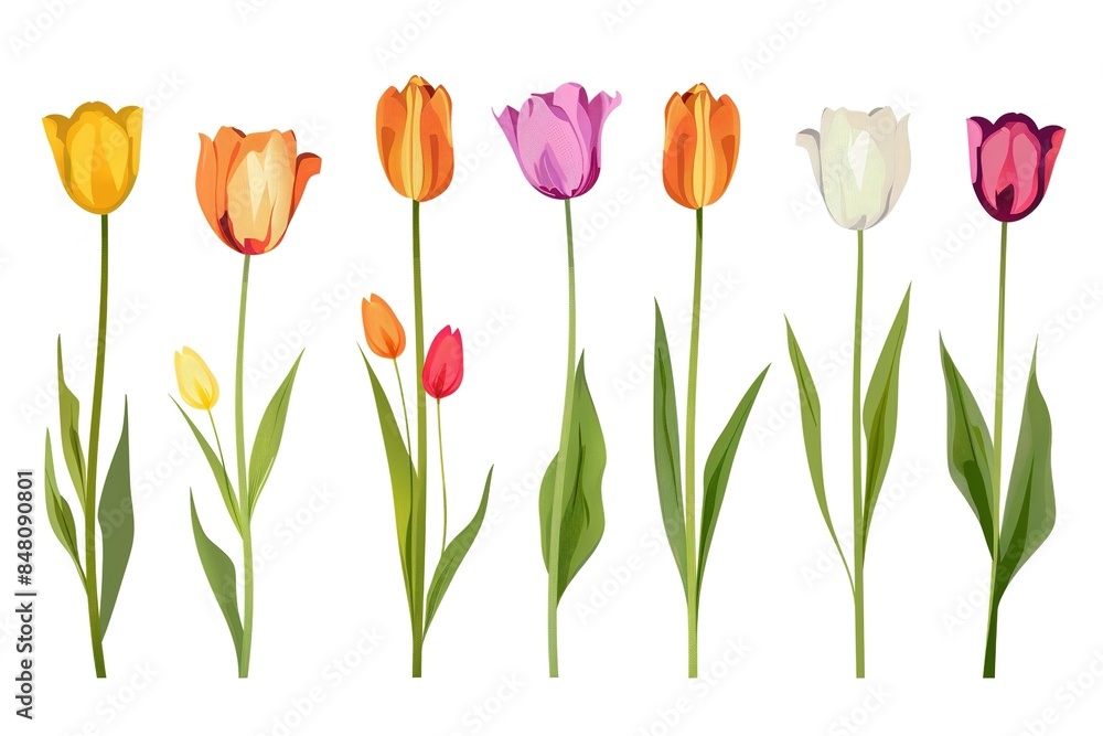 Tulips icons or sign on white background. Spring Flowers symbol. Colorful design Tulips icons or sign on white background. Spring Flowers symbol. Colorful design
