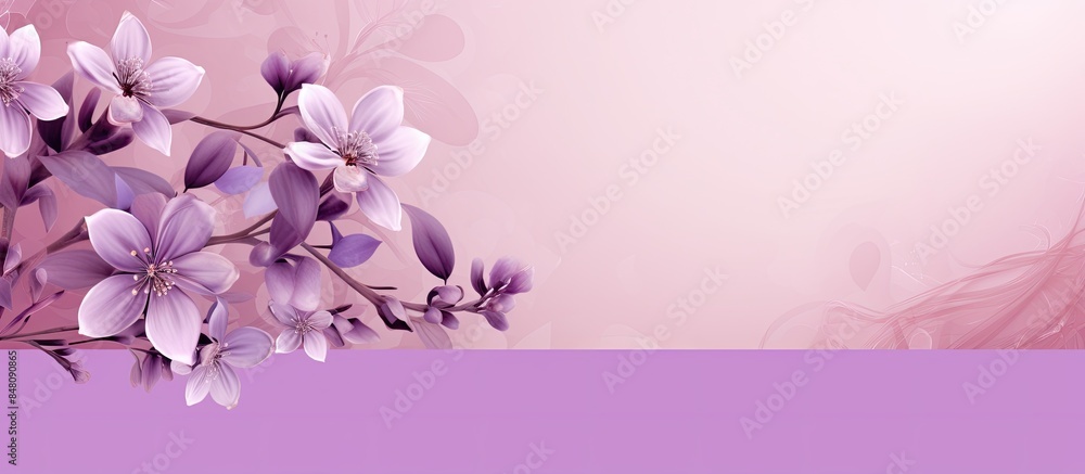 Fototapeta premium Modern pattern with blossom lilac on pink background. Creative banner. Copyspace image
