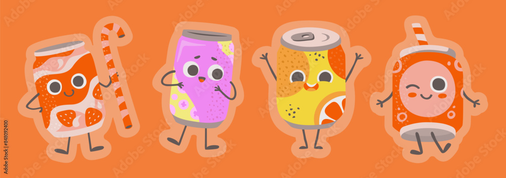 Cartoon soda cans with happy faces. Cartoon soda cans with happy faces.