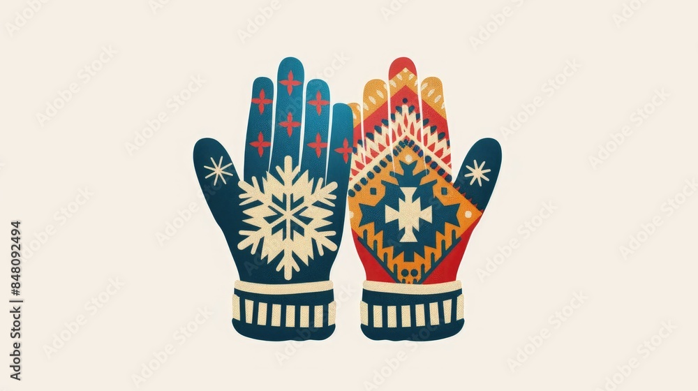 A charming 2d graphic of a mitten symbol for winter apparel showcasing a stylish glove design with a solid pattern set against a crisp white backdrop eps 10 A charming 2d graphic of a mitten symbol for winter apparel showcasing a stylish glove design with a solid pattern set against a crisp white backdrop eps 10