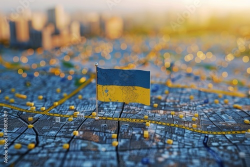 Ukraine Map with Flag