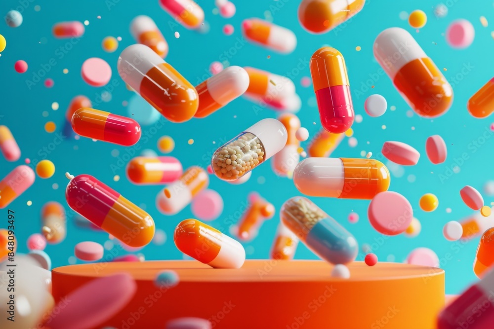 Colorful Flying Pills and Capsules Colorful Flying Pills and Capsules