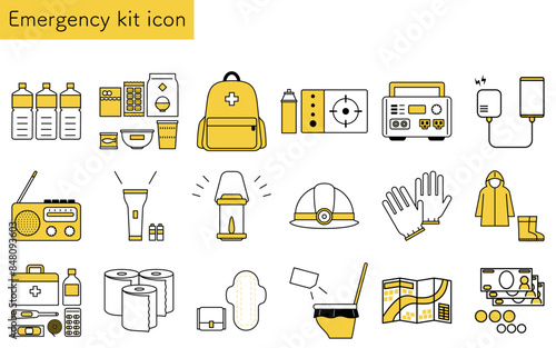 Simple line drawing icon of emergency kit set