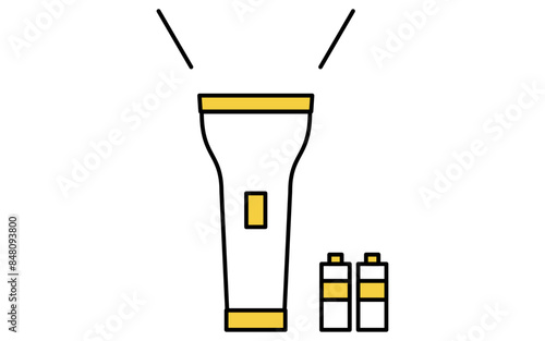 Simple line drawing icon of emergency kit, flashlight and battery