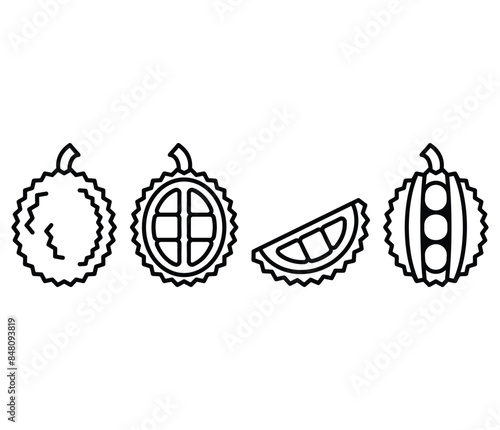 durian fruit slice icons symbol vector design simple line black white illustration collection sets isolated