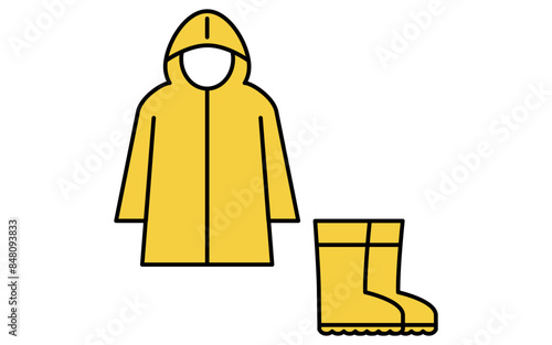 Simple line drawing icon of disaster prevention goods and rain gear (raincoats and boots)