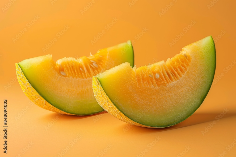 Sliced Cantaloupe on Orange Background Sliced Cantaloupe on Orange Background