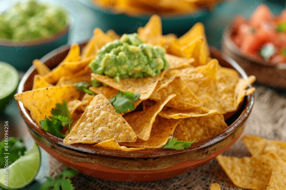 Bowl of Tortilla Chips with Guacamole Bowl of Tortilla Chips with Guacamole