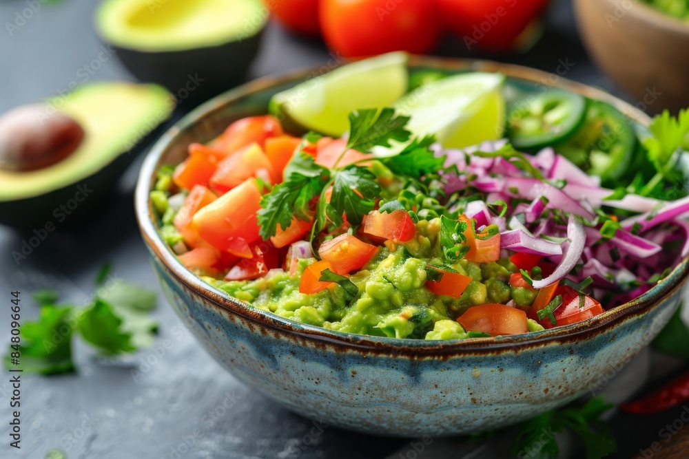 Bowl of Guacamole with Fresh Ingredients