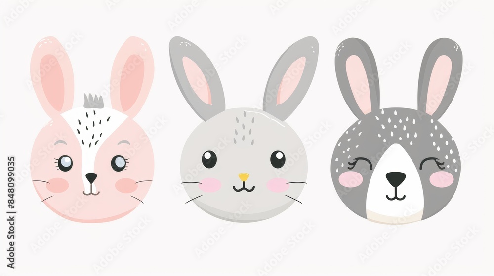 Fototapeta premium Rabbit. Flat vector illustration of cute animal. Baby nursery art.