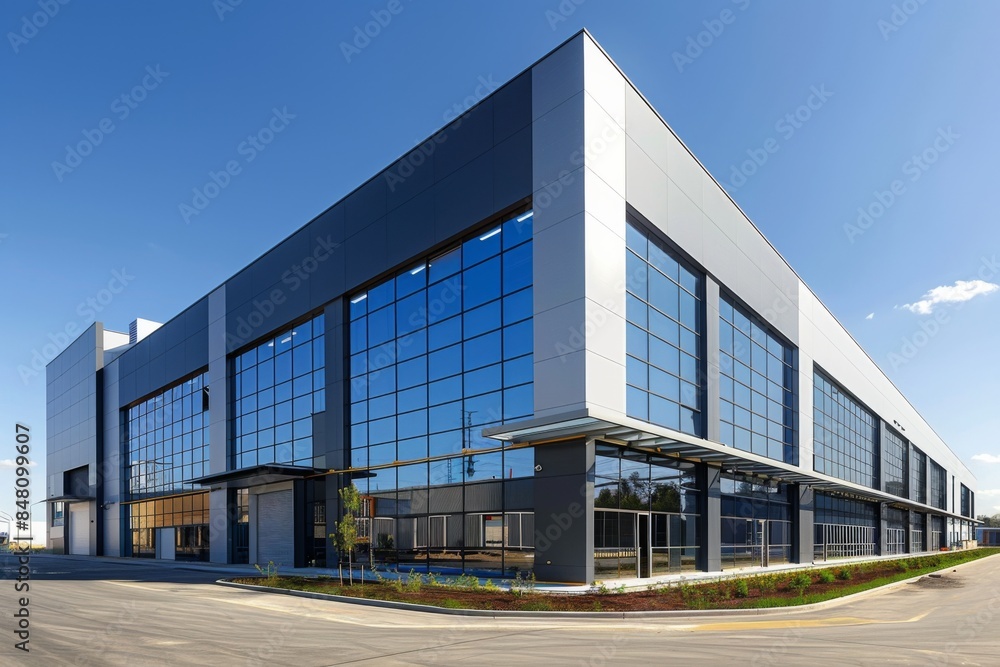 Fototapeta premium Modern Industrial Building with Glass Facade