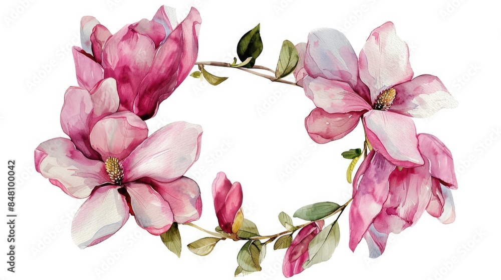 Magnolia flower wreath depicted in a watercolor style Total magnolia plant Watercolor wildflower for background texture wrapping design frame or border Magnolia flower wreath depicted in a watercolor style Total magnolia plant Watercolor wildflower for background texture wrapping design frame or border