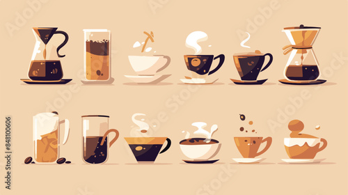 set of flat coffee icon 2d flat cartoon vactor illu